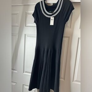 Women’s Ralph Lauren BLK and WHT scoop neckline Midi Dress cap sleeves SZ XL NWT